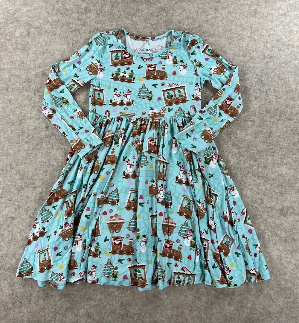 Posh Peanut Gingerbread Train Bamboo Twirl Dress Size 5/6